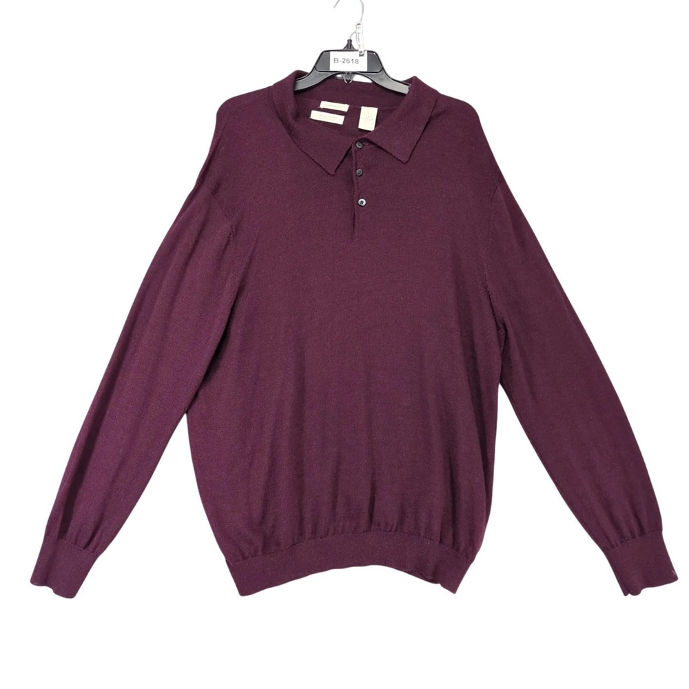 Madison Purple Fine Merino Wool Henley Sweater Mens XL Collared Academia Preppy